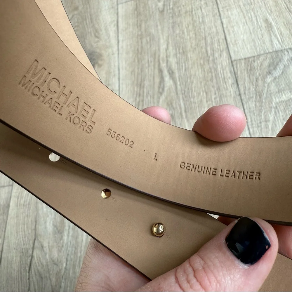 Michael Kors women large belt leather brown + gold 556202 logo